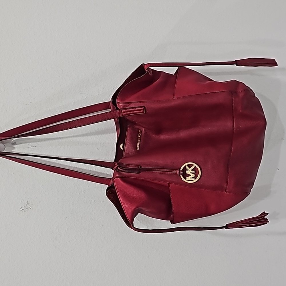 Michael Kors Large Pebbled Red Leather Handbag Tote Spacious - Picture 1 of 12